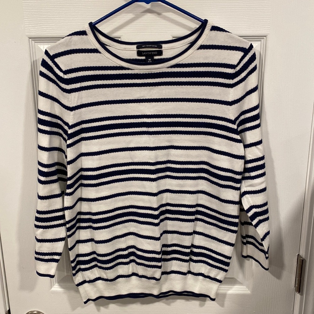 Land’s End white and Navy Sweater